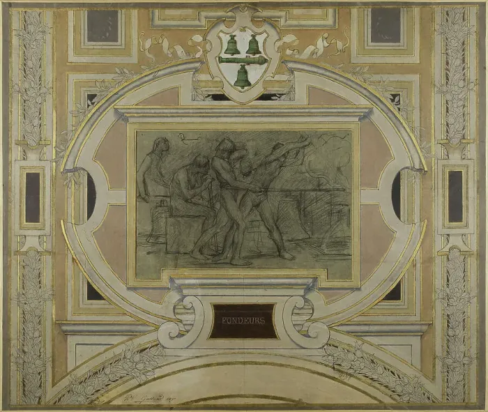 Framed Print : Esquisse pour la galerie des Métiers de l'Hôtel de Ville : Fondeurs, 1890. Creator: Pierre Victor Galland Framed Print : Esquisse pour la galerie des Métiers de l'Hôtel de Ville : Fondeurs, 1890. Creator: Pierre Victor Galland
