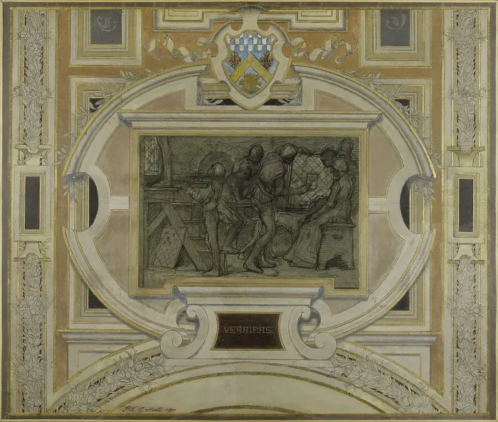 Framed Print : Esquisse pour la galerie des Métiers de l'Hôtel de Ville : Verriers, 1890. Creator: Pierre Victor Galland Framed Print : Esquisse pour la galerie des Métiers de l'Hôtel de Ville : Verriers, 1890. Creator: Pierre Victor Galland