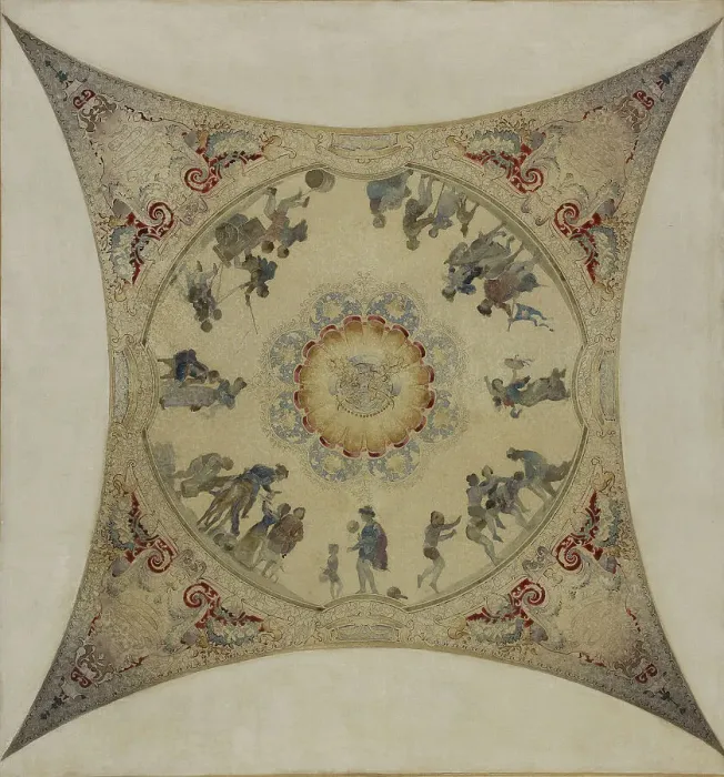 Framed Print : Esquisse pour la galerie Lobau de l'Hôtel de Ville : Scènes médiévales : jeux d'enfants... 1890. Creator: Hector d Espouy