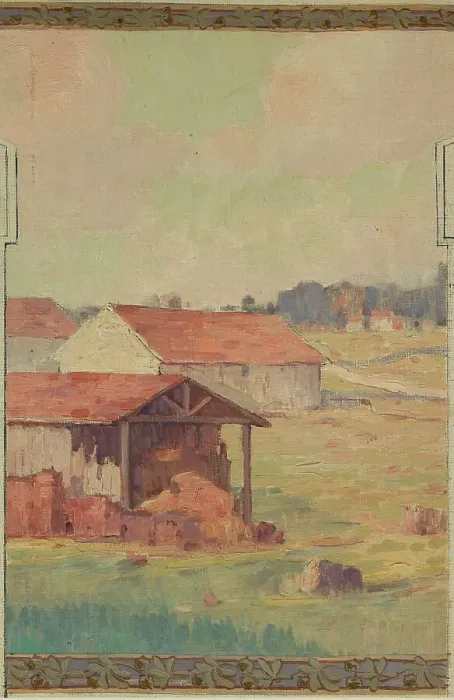 Framed Print : Esquisse pour la mairie de Fresnes : paysage rural en lisière de forêt, 1905. Creator: Jean Constant Pape Framed Print : Esquisse pour la mairie de Fresnes : paysage rural en lisière de forêt, 1905. Creator: Jean Constant Pape