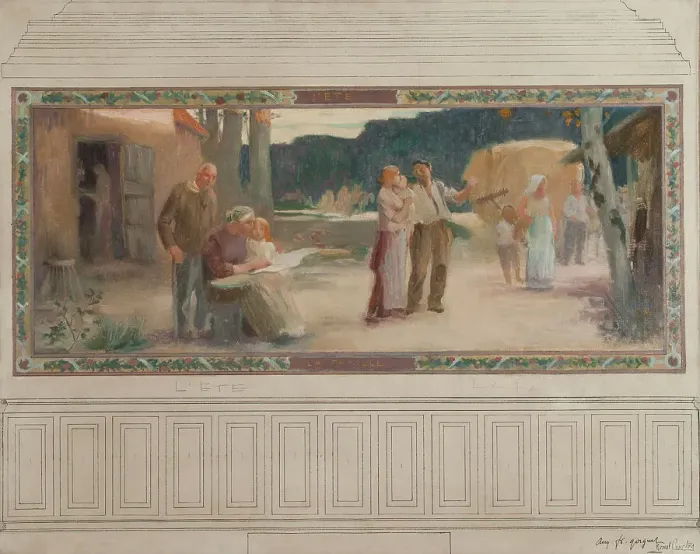 Framed Print : Esquisse pour la mairie de Montreuil-sous-Bois : L'été - La famille, 1892. Creators: Auguste-François-Marie Gorguet, Ernest de Bonnencontre Framed Print : Esquisse pour la mairie de Montreuil-sous-Bois : L'été - La famille, 1892. Creators: Auguste-François-Marie Gorguet, Ernest de Bonnencontre