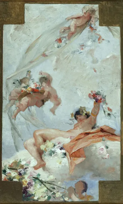 Framed Print : Esquisse pour la salle des Fêtes de l'Hôtel de Ville de Paris : les Fleurs, 1889. Creator: Gabriel Ferrier Framed Print : Esquisse pour la salle des Fêtes de l'Hôtel de Ville de Paris : les Fleurs, 1889. Creator: Gabriel Ferrier