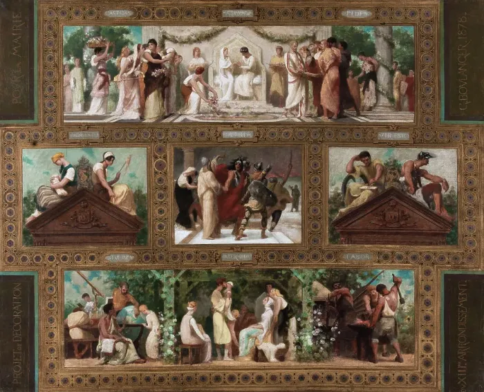 Framed Print : Esquisse pour la salle des mariages de la mairie du 13ème arrondissement : Vertus civiques. 1878. Creator: Gustave Boulanger Framed Print : Esquisse pour la salle des mariages de la mairie du 13ème arrondissement : Vertus civiques. 1878. Creator: Gustave Boulanger