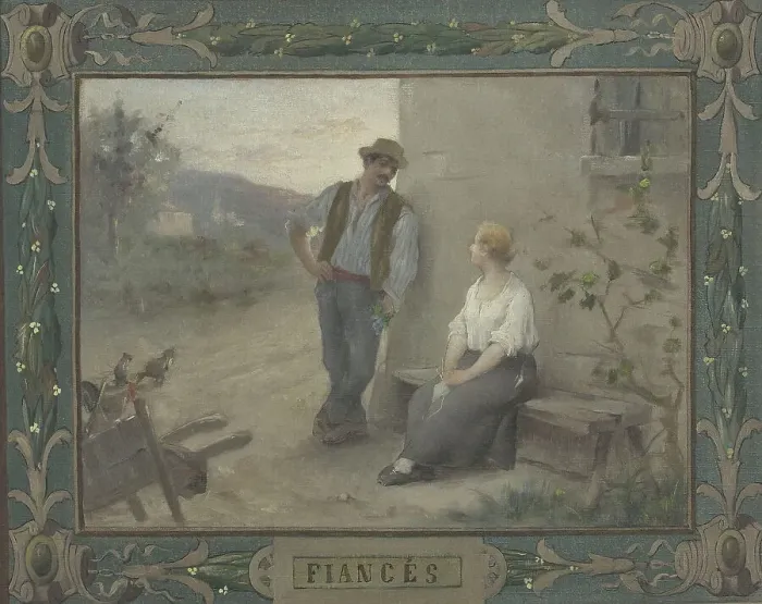 Framed Print : Esquisse pour la salle des mariages de la mairie du 14ème : Les Fiancés, 1889. Creator: Adrien-Henri Tanoux Framed Print : Esquisse pour la salle des mariages de la mairie du 14ème : Les Fiancés, 1889. Creator: Adrien-Henri Tanoux