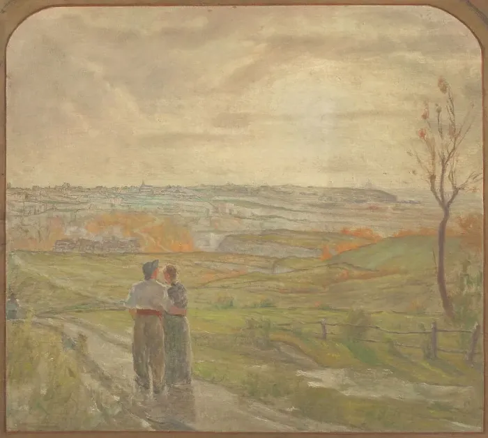 Framed Print : Esquisse pour la salle des mariages de la mairie de Romainville : Paysage avec un... c.1904-1907. Creator: Jean Joseph Enders Framed Print : Esquisse pour la salle des mariages de la mairie de Romainville : Paysage avec un... c.1904-1907. Creator: Jean Joseph Enders