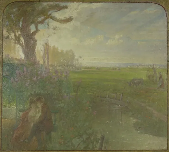 Framed Print : Esquisse pour la salle des mariages de la mairie de Romainville : paysage avec un...c.1904-1907. Creator: Jean Joseph Enders Framed Print : Esquisse pour la salle des mariages de la mairie de Romainville : paysage avec un...c.1904-1907. Creator: Jean Joseph Enders