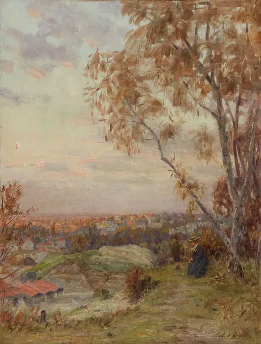 Framed Print : Esquisse pour la salle des mariages de la mairie de Villemomble : Paysage : les hauteurs... 1902. Creator: Eugène d'Argence