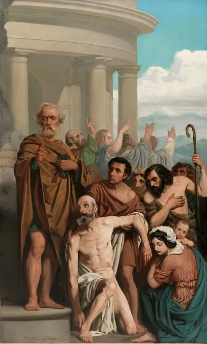 Framed Print : Esquisse pour l'ancienne église Saint-Ambroise : Saint Pierre guérissant un boiteux... c.1843. Creator: Pierre-Jules Jollivet Framed Print : Esquisse pour l'ancienne église Saint-Ambroise : Saint Pierre guérissant un boiteux... c.1843. Creator: Pierre-Jules Jollivet