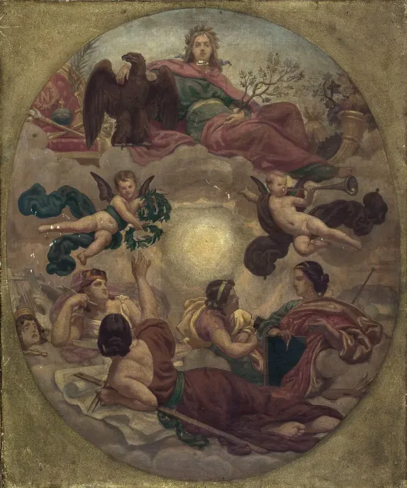 Framed Print : Esquisse pour le plafond du ministère des Finances : L'Empire couronnant les arts (Commande... Creator: Victor-François-Eloi Biennourry) Framed Print : Esquisse pour le plafond du ministère des Finances : L'Empire couronnant les arts (Commande... Creator: Victor-François-Eloi Biennourry)