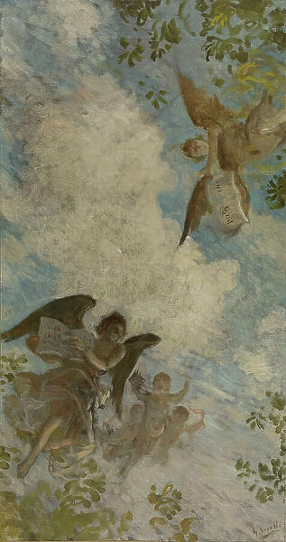 Esquisse pour le plafond de la bibliothèque de l'Hôtel de Ville de Paris : Génie des... c.1897-1898 Creator: Henry Lerolle