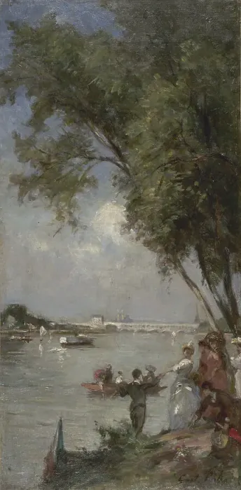 Framed Print : Esquisse pour le salon des Arts de l'Hôtel de Ville de Paris : La Seine au Bas-Meudon, c.1889. Creator: Gustave Colin Framed Print : Esquisse pour le salon des Arts de l'Hôtel de Ville de Paris : La Seine au Bas-Meudon, c.1889. Creator: Gustave Colin
