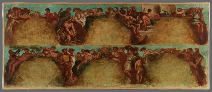 Framed Print : Esquisse pour le salon du Roi du Palais Bourbon - L'Agriculture. La Guerre, begins 1849 ends 1854. Creator: Pierre Andrieu