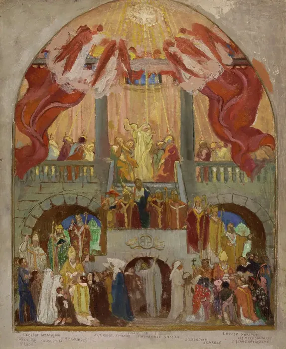Framed Print : Esquisse pour l'église du Saint-Esprit (12e arr.) : La Pentecôte, l'Eglise romaine... c.1935. Creator: Maurice Denis Framed Print : Esquisse pour l'église du Saint-Esprit (12e arr.) : La Pentecôte, l'Eglise romaine... c.1935. Creator: Maurice Denis