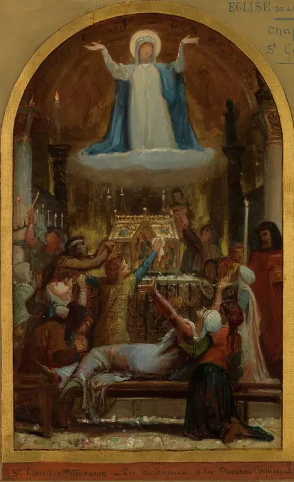 Framed Print : Esquisse pour l'église de La Trinité : Les Malheureux et les pauvres implorent sainte... c.1873. Creator: Felix Joseph Barrias Framed Print : Esquisse pour l'église de La Trinité : Les Malheureux et les pauvres implorent sainte... c.1873. Creator: Felix Joseph Barrias
