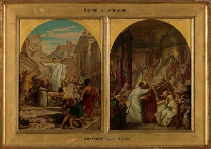 Framed Print : Esquisse pour l'église Saint-Ambroise : saint Augustin faisant cesser un usage... c.1872-1875. Creator: Jules Eugene Lenepveu Framed Print : Esquisse pour l'église Saint-Ambroise : saint Augustin faisant cesser un usage... c.1872-1875. Creator: Jules Eugene Lenepveu