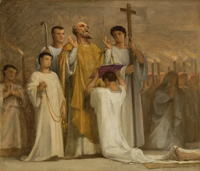 Framed Print : Esquisse pour l'église Saint-Gervais : La Vierge intercédant près de Jésus pour les... c.1869-1871. Creator: Armand Felix Marie Jobbe-Duval Framed Print : Esquisse pour l'église Saint-Gervais : La Vierge intercédant près de Jésus pour les... c.1869-1871. Creator: Armand Felix Marie Jobbe-Duval
