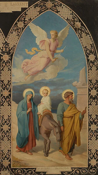 Esquisse pour l'église saint Laurent : Saint Joseph aux pieds de Jésus Christ - la Fuite... 1878. Creator: Louis Stanislas Faivre-Duffer