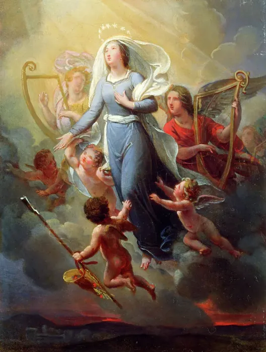 Framed Print : Esquisse pour l'église Saint-Laurent : L'apothéose de sainte Geneviève, c.1827. Creator: Joseph-Ferdinand Lancrenon Framed Print : Esquisse pour l'église Saint-Laurent : L'apothéose de sainte Geneviève, c.1827. Creator: Joseph-Ferdinand Lancrenon