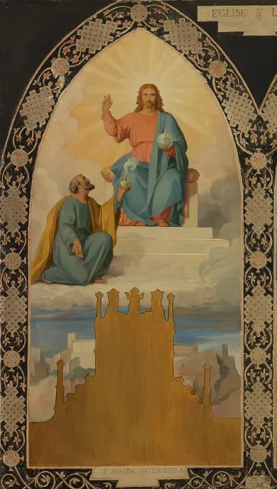 Framed Print : Esquisse pour l'église saint Laurent : Saint Joseph aux pieds de Jésus Christ, 1878. Creator: Louis Stanislas Faivre-Duffer Framed Print : Esquisse pour l'église saint Laurent : Saint Joseph aux pieds de Jésus Christ, 1878. Creator: Louis Stanislas Faivre-Duffer