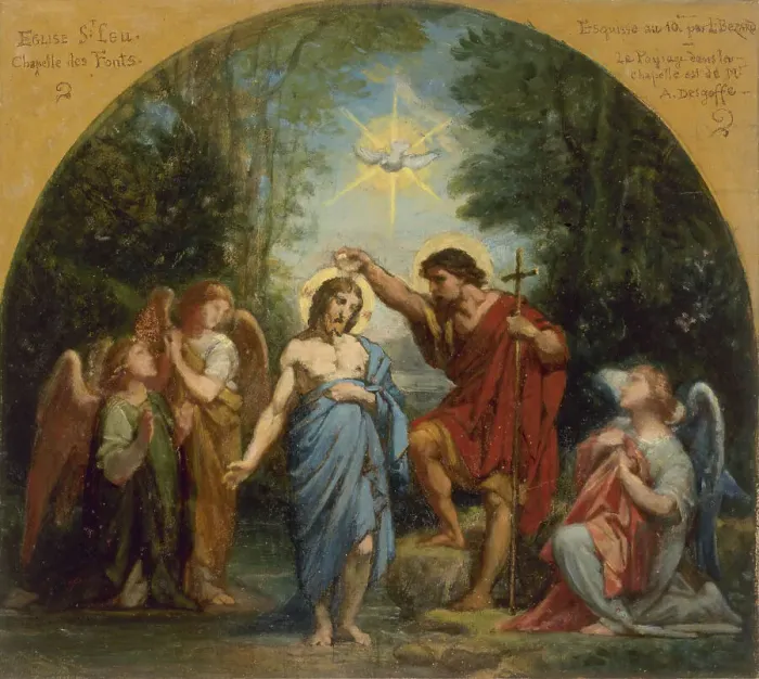 Framed Print : Esquisse pour l'église de Saint-Leu-Saint-Gilles : Le Baptême du Christ, c.1869. Creator: Jean Louis Bezard Framed Print : Esquisse pour l'église de Saint-Leu-Saint-Gilles : Le Baptême du Christ, c.1869. Creator: Jean Louis Bezard