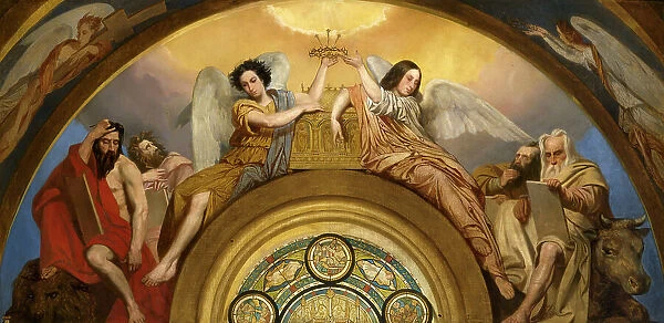 Esquisse pour l'église Saint-Louis-en-l'Ile : Les Reliques de la Passion - Deux anges et... 1841. Creator: Pierre-Jules Jollivet
