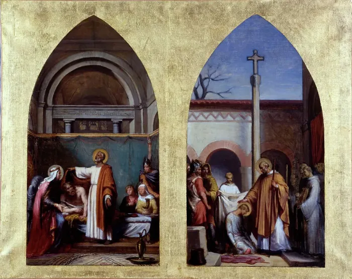 Framed Print : Esquisse pour l'église Saint-Séverin : Saint Séverin, abbé d'Agaune, guérit le roi Clovis... c.1850 Creator: Sebastien-Melchior Cornu