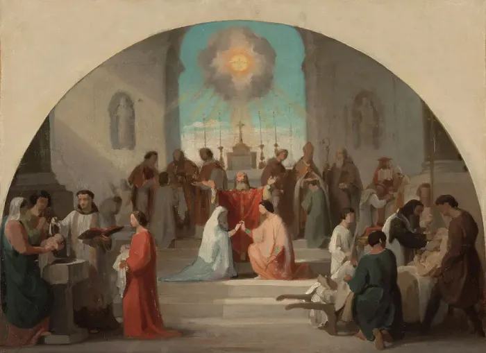 Framed Print : Esquisse pour l'église Sainte-Elisabeth : Les sept Sacrements, 1844. Creator: Paul Jourdy Framed Print : Esquisse pour l'église Sainte-Elisabeth : Les sept Sacrements, 1844. Creator: Paul Jourdy