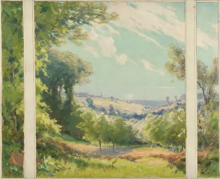 Framed Print : Esquisse pour l'escalier d'honneur de la mairie de Bagneux : Paysage, c.1901. Creator: Eugene Bourgeois Framed Print : Esquisse pour l'escalier d'honneur de la mairie de Bagneux : Paysage, c.1901. Creator: Eugene Bourgeois