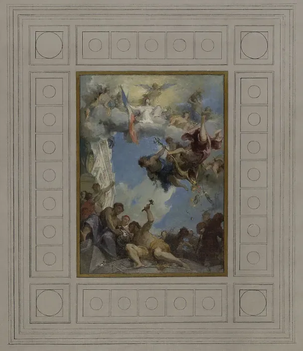 Framed Print : Esquisse pour l'escalier d'honneur de la mairie de Pantin : Le Travail sous l'égide... 1886. Creator: Henri Leopold Levy Framed Print : Esquisse pour l'escalier d'honneur de la mairie de Pantin : Le Travail sous l'égide... 1886. Creator: Henri Leopold Levy
