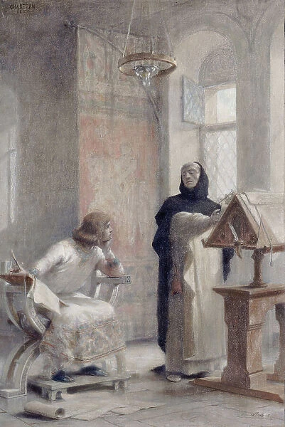 Esquisse pour l'escalier de la Sorbonne : Louis IX à l'abbaye de Royaumont, 1888. Creator: Theobald Chartran