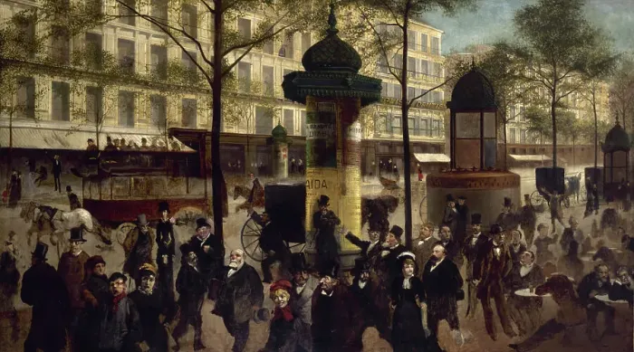 Framed Print : Esquisse pour un panorama du boulevard Montmartre animé des personnalités parisiennes... c1880. Creator: Andre Gill Framed Print : Esquisse pour un panorama du boulevard Montmartre animé des personnalités parisiennes... c1880. Creator: Andre Gill