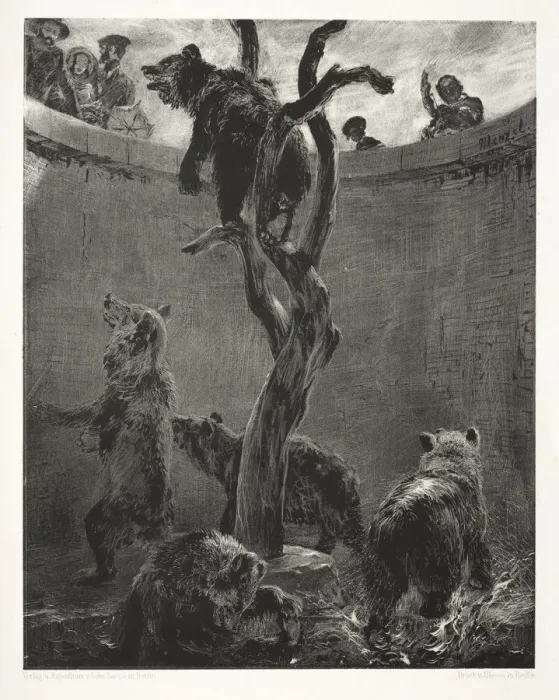 Framed Print : Essay on Stone with Brush and Scraper: The Bear Pit, 1851. Creator: Adolph von Menzel (German Framed Print : Essay on Stone with Brush and Scraper: The Bear Pit, 1851. Creator: Adolph von Menzel (German