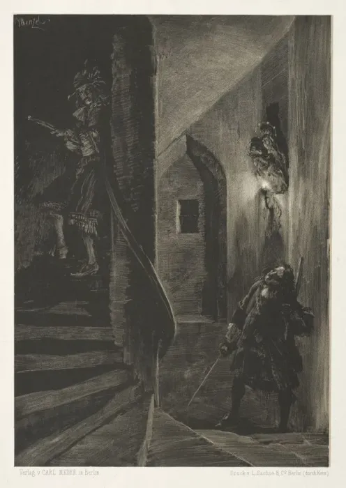 Framed Print : Essay on Stone with Brush and Scraper: Chase on the Winding Staircase, 1851. Creator Framed Print : Essay on Stone with Brush and Scraper: Chase on the Winding Staircase, 1851. Creator