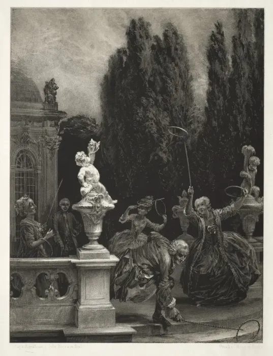 Framed Print : Essay on Stone with Brush and Scraper: Playing at Hoops on the Castle Terrace, 1851 Framed Print : Essay on Stone with Brush and Scraper: Playing at Hoops on the Castle Terrace, 1851