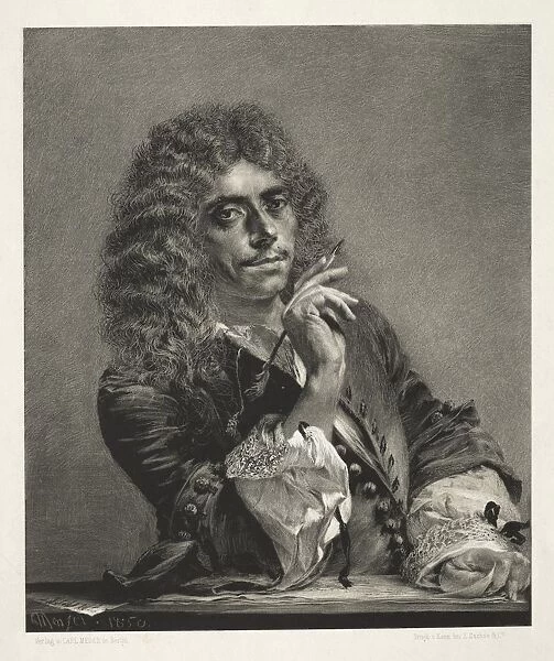 Essay on Stone with Brush and Scraper: Portrait of Moliere, 1850. Creator: Adolph von Menzel