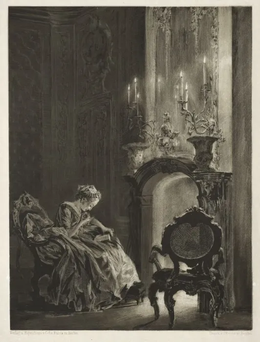 Framed Print : Essay on Stone with Brush and Scraper: Woman Reading at the Fireside, 1851. Creator Framed Print : Essay on Stone with Brush and Scraper: Woman Reading at the Fireside, 1851. Creator