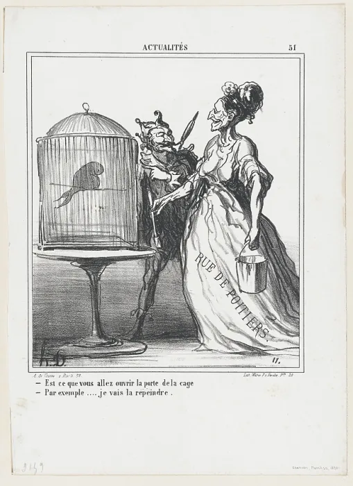 Framed Print : Est-ce que vous allez ouvrir la porte de la cage... 1870. Creator: Honore Daumier Framed Print : Est-ce que vous allez ouvrir la porte de la cage... 1870. Creator: Honore Daumier