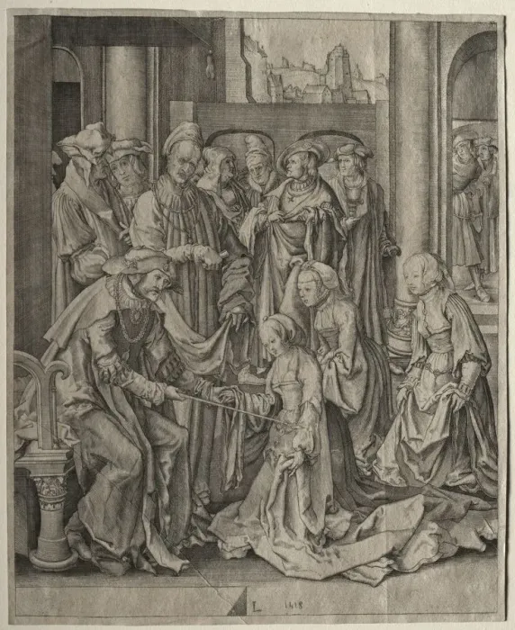 Framed Print : Esther before Ahasuerus, 1518. Creator: Lucas van Leyden (Dutch, 1494-1533)