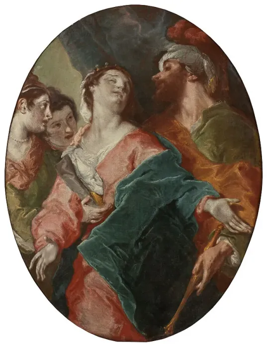 Framed Print : Esther and Ahasuerus, early-mid 18th century. Creator: Giuseppe Bazzani Framed Print : Esther and Ahasuerus, early-mid 18th century. Creator: Giuseppe Bazzani