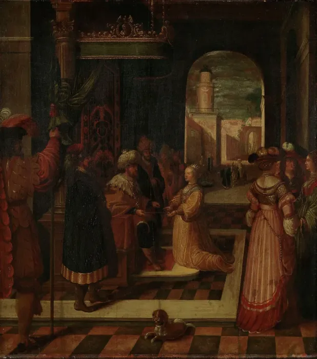 Framed Print : Esther and Ahasuerus, probably 17th century. Creator: Ambrosius Francken I