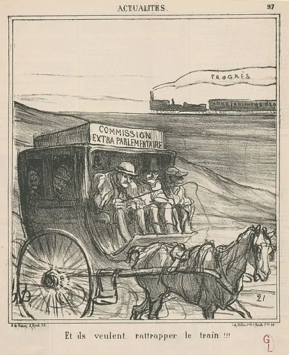 Framed Print : Et ils veulent rattraper le train!!!, 19th century. Creator: Honore Daumier Framed Print : Et ils veulent rattraper le train!!!, 19th century. Creator: Honore Daumier