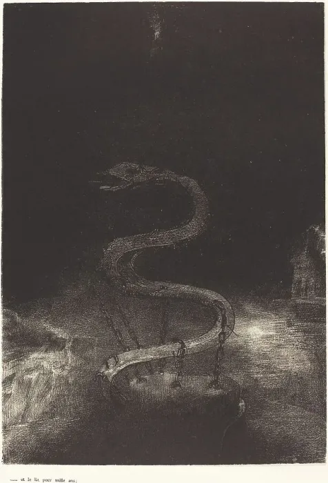 Framed Print : Et le lia pour mille ans (And bound him a thousand years), 1899. Creator: Odilon Redon Framed Print : Et le lia pour mille ans (And bound him a thousand years), 1899. Creator: Odilon Redon