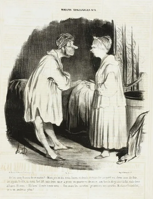 Framed Print : Et les cinq Francs de ce matin?.. 1839. Creator: Honore Daumier Framed Print : Et les cinq Francs de ce matin?.. 1839. Creator: Honore Daumier