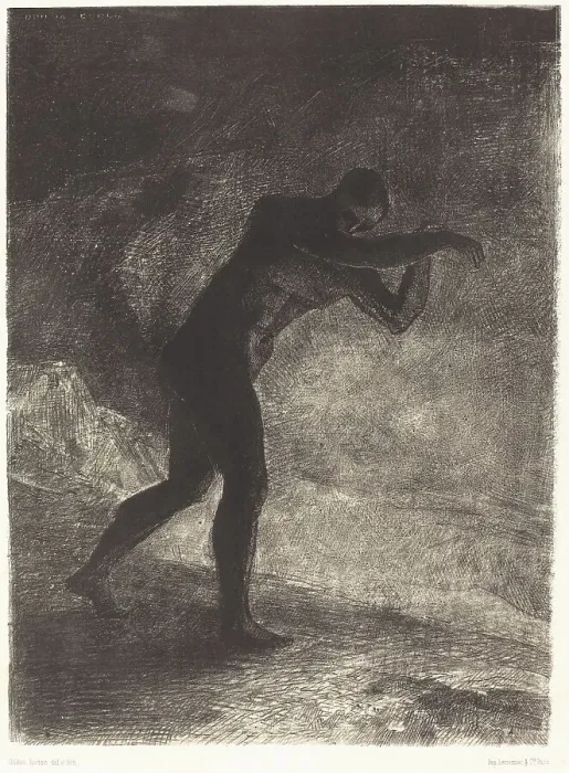 Framed Print : Et l'homme parut, interrogeant le sol d'ou il sort et qui l'attire, il se fraya la voie vers... 188 Creator: Odilon Redon Framed Print : Et l'homme parut, interrogeant le sol d'ou il sort et qui l'attire, il se fraya la voie vers... 188 Creator: Odilon Redon