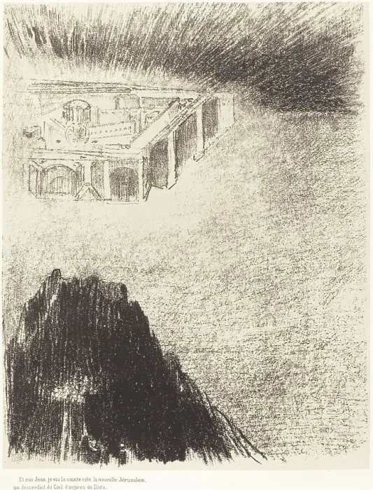 Framed Print : Et moi, Jean, Je vis la sainte cite, la nouvelle Jerusalem, qui descendait du ciel... 1899. Creator: Odilon Redon Framed Print : Et moi, Jean, Je vis la sainte cite, la nouvelle Jerusalem, qui descendait du ciel... 1899. Creator: Odilon Redon