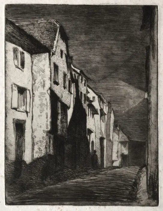 Framed Print : Twelve Etchings from Nature: Street in Saverne, 1858. Creator: James McNeill Whistler (American