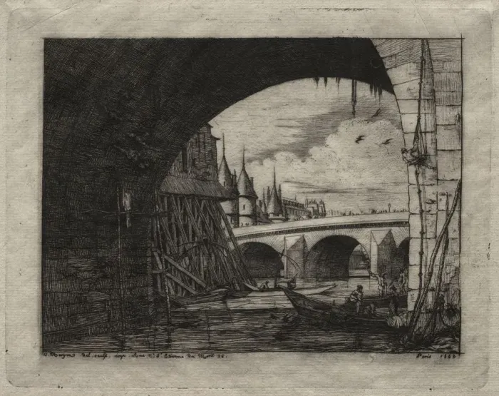 Framed Print : Etchings of Paris: An Arch of the Notre Dame Bridge, 1853. Creator: Charles Meryon (French Framed Print : Etchings of Paris: An Arch of the Notre Dame Bridge, 1853. Creator: Charles Meryon (French
