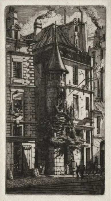 Framed Print : Etchings of Paris: House with a Turret, Weavers Street, 1852. Creator: Charles Meryon (French Framed Print : Etchings of Paris: House with a Turret, Weavers Street, 1852. Creator: Charles Meryon (French