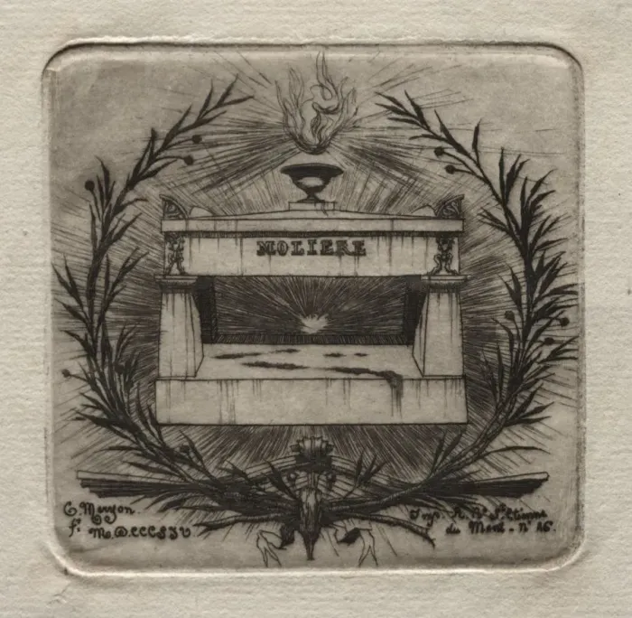 Framed Print : Etchings of Paris: Molieres Tomb in Pere Lachaise Cemetery, 1854. Creator Framed Print : Etchings of Paris: Molieres Tomb in Pere Lachaise Cemetery, 1854. Creator