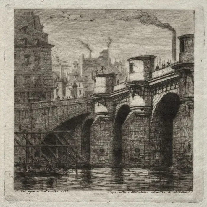 Framed Print : Etchings of Paris: The New Bridge, 1853. Creator: Charles Meryon (French, 1821-1868) Framed Print : Etchings of Paris: The New Bridge, 1853. Creator: Charles Meryon (French, 1821-1868)